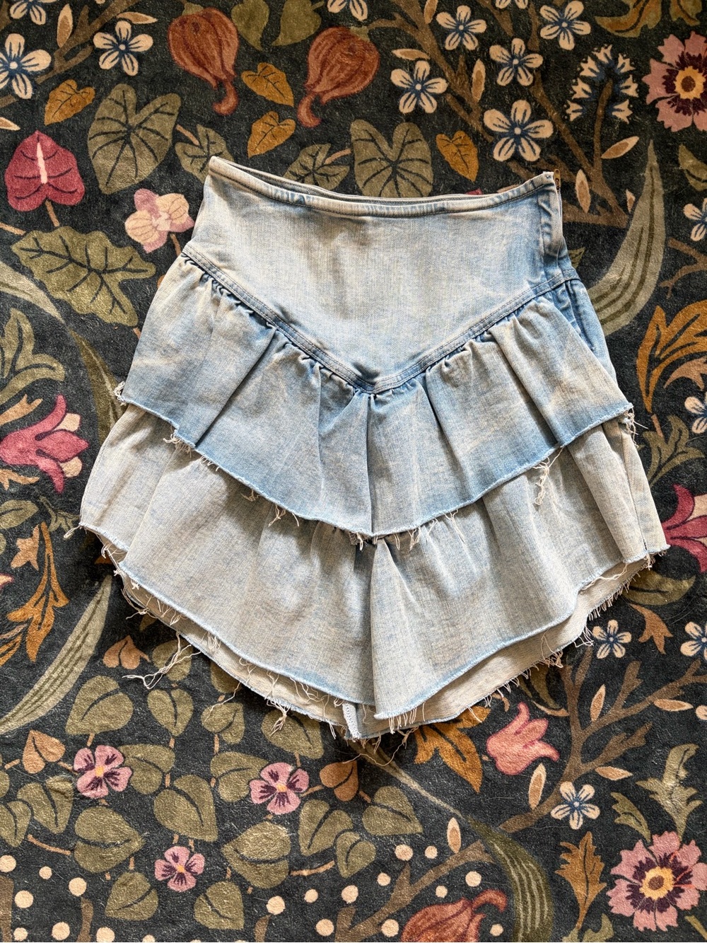 Mother Light Wash Denim Ruffle Tiered Women's Skirt